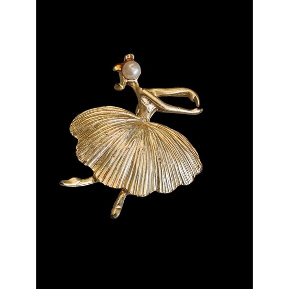 Vintage Gold-Tone Ballerina Brooch With Pearl Head - Picture 1 of 5